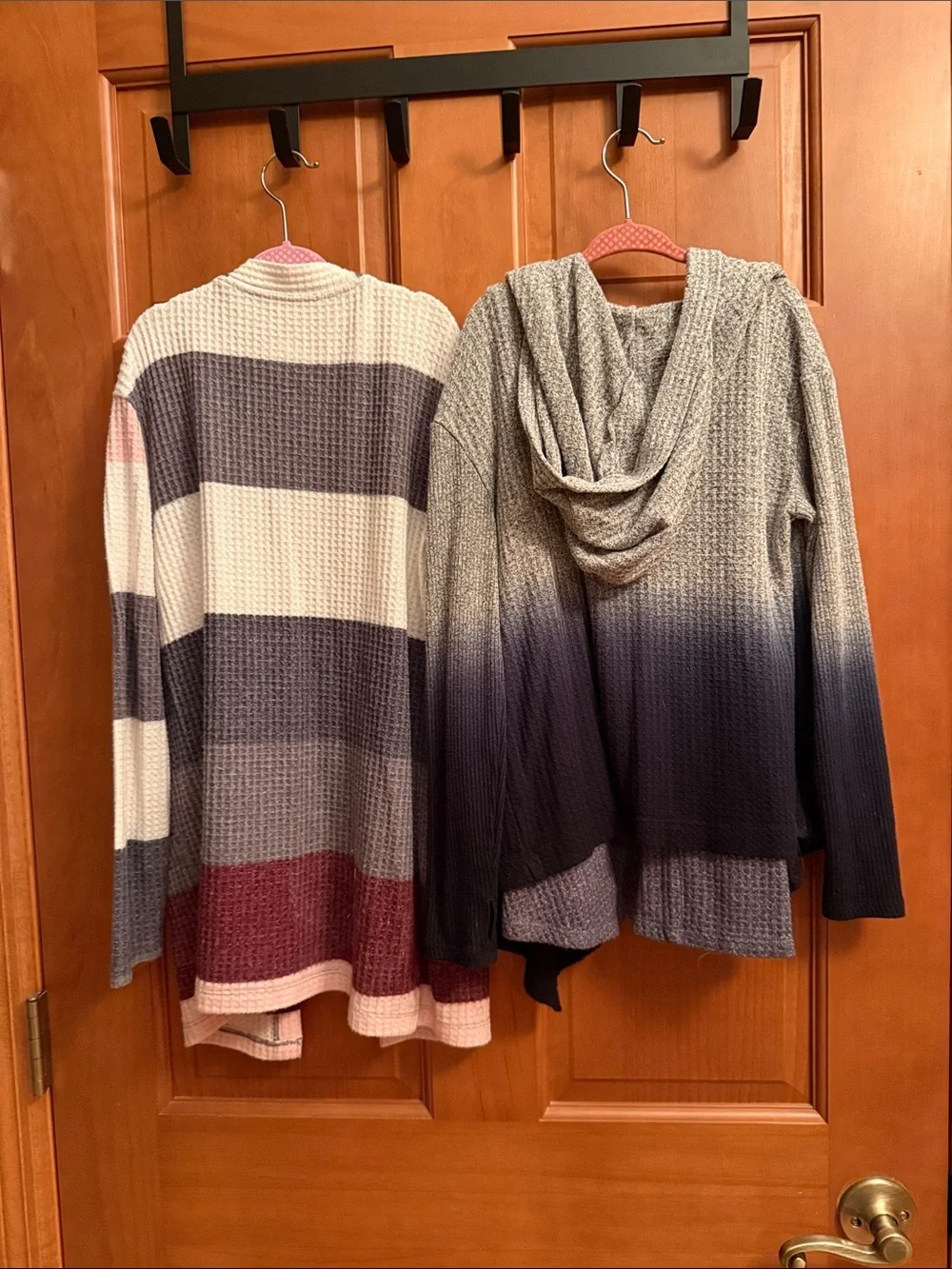 Justice Hooded Waffle Cardigan Duo - Gray, Cream & Pink Accents